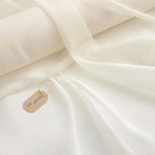 New Star Fabrics Chiffon Fabric, Continuous 60" Wide (30ft) Sheer Material, 100% Soft Polyester, Ideal for Wedding, Party, Event Decor, Draping, and Dresses (Ivory, 50 Yards)