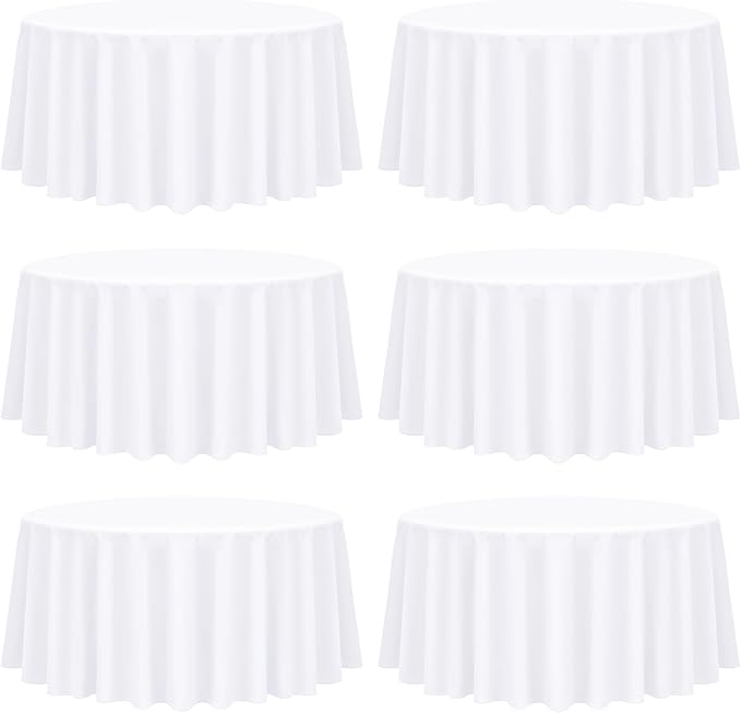 fani 6 Pack Round Polyester Tablecloth - 90 Inch, White Table Cloth for Round Table, Stain and Wrinkle Resistant Washable Circular Table Cover for Wedding Party Dining Table Buffet Parties Camping
