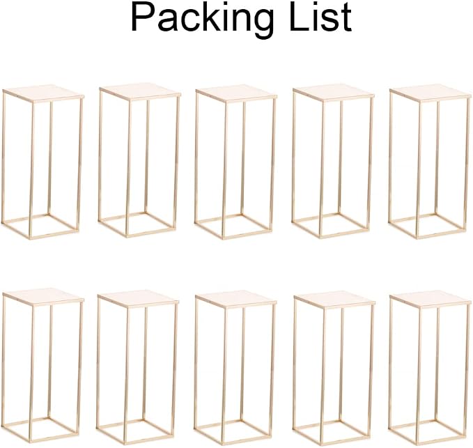 Gold Metal Cube Vase Stand for Wedding Centerpieces, 23.6in Tall, 10 Pcs | Columnar Cube Shape, Easy to Assembly, Flowers Cakes Drinks Display Table Centerpieces for Wedding Party Event