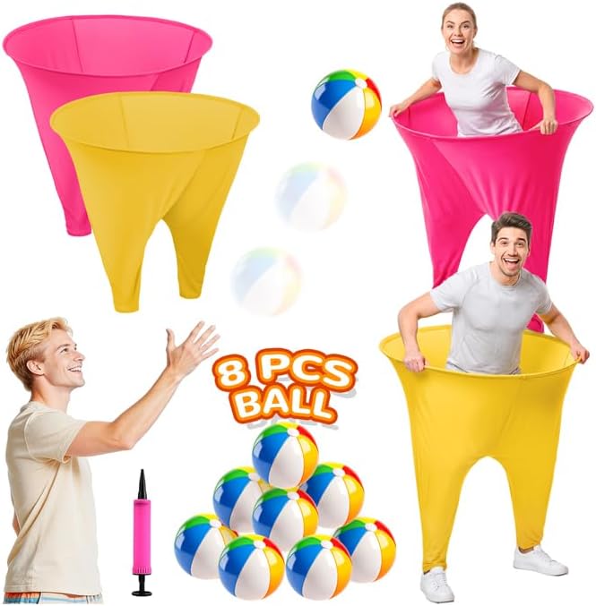 Granny Pants Yard Game for Adults and Family, Big Pants Ball Catch Game Set with 2 Giant Pants Fuchsia & Gold, 8 Balls & 1 Air Pump, Hilarious Outdoor Lawn Tossing Games for Backyard BBQ Party