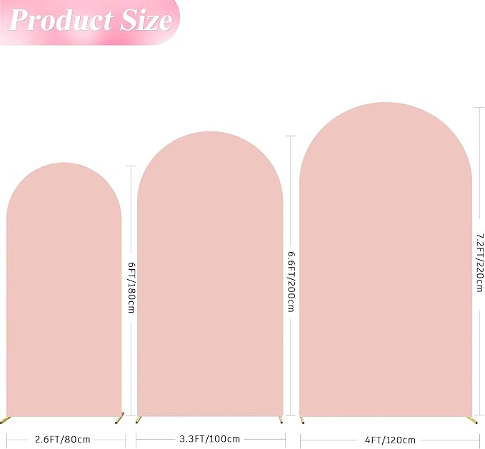 Wokceer Wedding Arch Cover (7.2FT, 6.6FT, 6FT) Set of 3 Spandex Fitted Wedding Arch Stand Covers for Round Top Chiara Arch Backdrop Stands Cover for Birthday Party Ceremony Banquet Decor Pale Pink