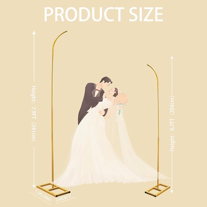 Metal Half Arch Balloon Stand, 7.9FT&6.7FT Wedding Arch Frames with Base | Flower Arch for Birthday Party, Anniversary Graduation Ceremony Wedding (Gold)