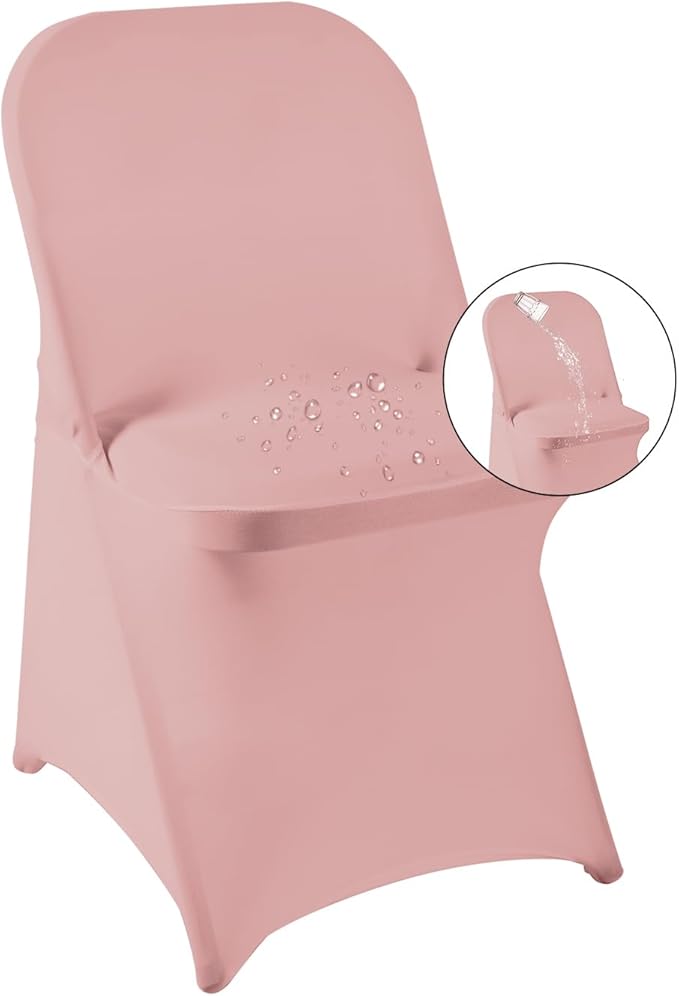 magalo 12 Pack Dusty Pink Spandex Folding Waterproof Chair Cover, Stretch Chair Cover Protector for Wedding, Party, Dining Banquet and Other Special Events