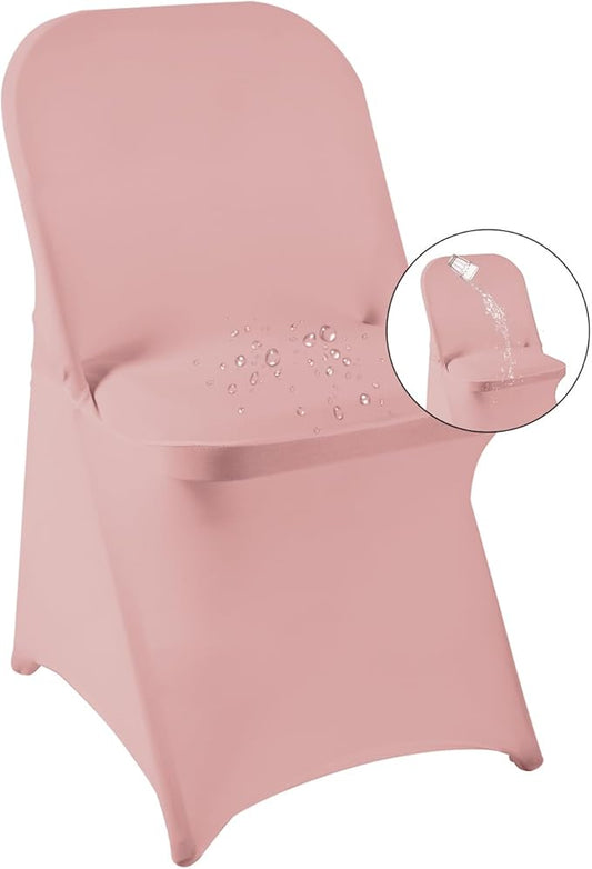 magalo 12 Pack Dusty Pink Spandex Folding Waterproof Chair Cover, Stretch Chair Cover Protector for Wedding, Party, Dining Banquet and Other Special Events