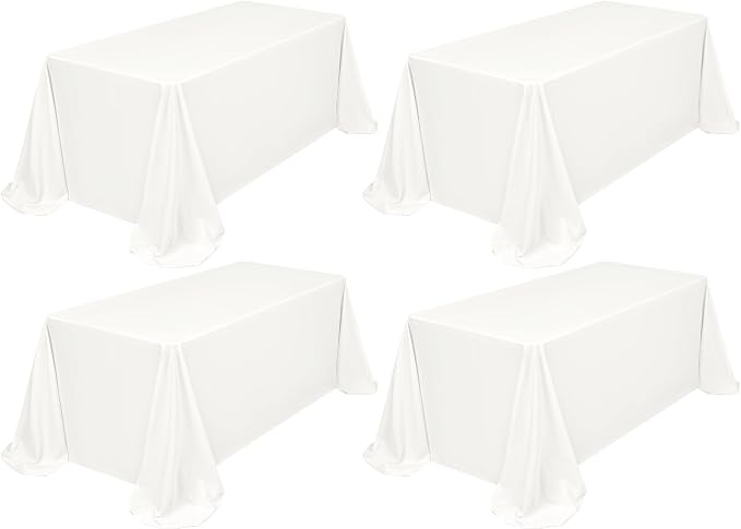 Showgeous 4 Pack Ivory Tablecloth 90 x 132 Inch, Rectangle Tablecloth for 8 Foot Table, Stain and Wrinkle Resistant Washable Polyester Table Cloth Cover for Wedding Dining Table Buffet Parties