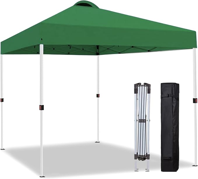 10x10 Pop Up Canopy Tent, Instant Folding Outdoor Shelter with High Strength Steel Frame and Handheld Carry Bag, Ground Stakes and Wind Ropes for Backyard Party, Camping, Beach Events, Green