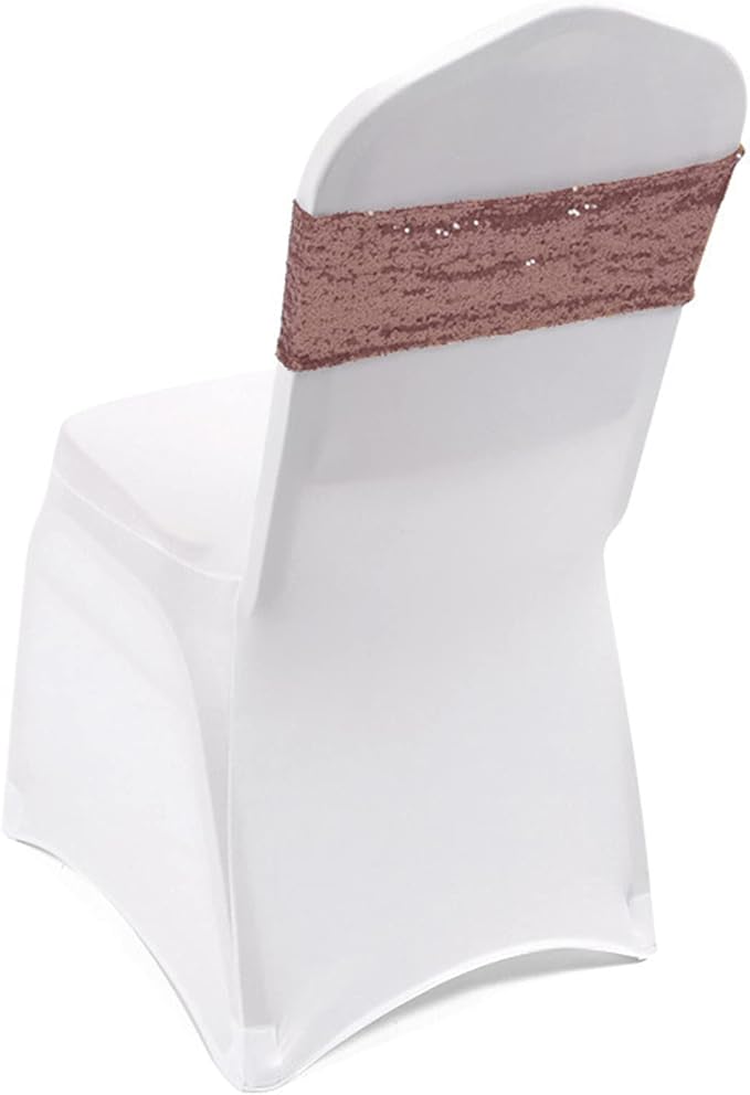 Pack of 25 Stretch Sequin Chair Sashes Chair Bands One-Sided Sequins Decor for Hotel Wedding Reception Events Party Chair Cover Decoration (Brown)