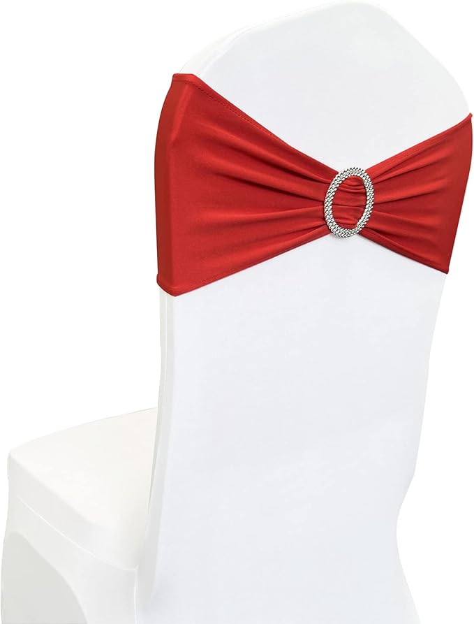 Spandex Chair Sashes Bands 30PCS Stretch Chair Ties Bows with Buckle Slider for Wedding Party Banquet Decoration (Red)…