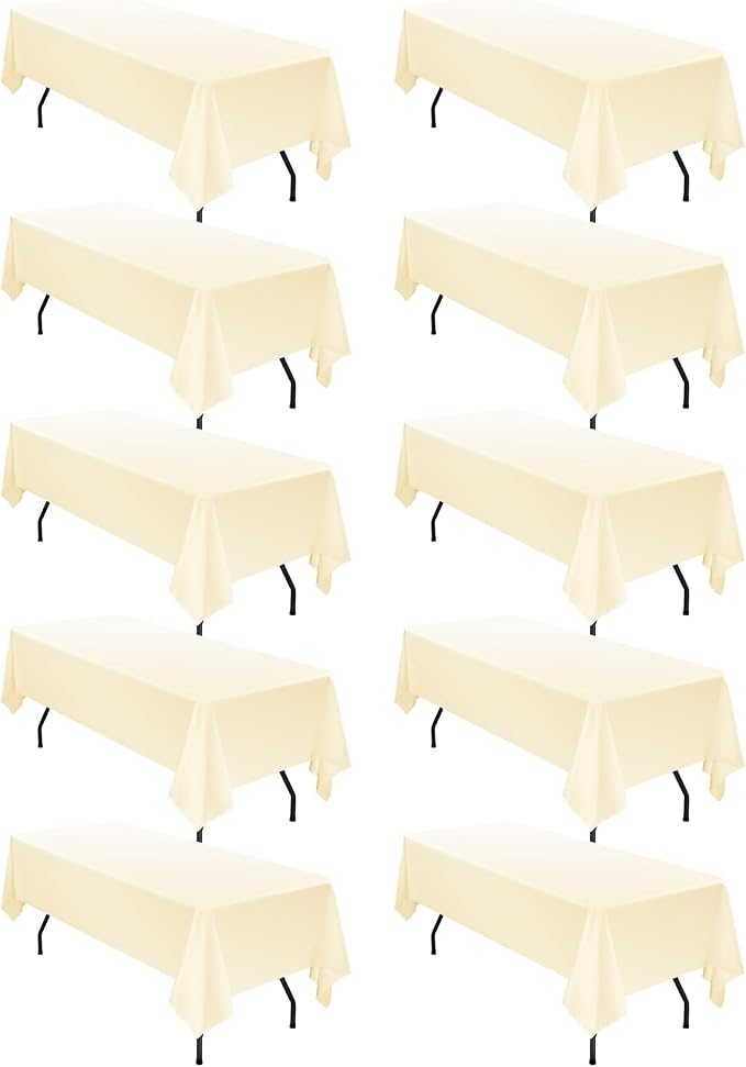 fani 10 Pack 60 x 126 Inch Tablecloth, Beige Tablecloth for 8 Feet Rectangle Tables, Stain and Wrinkle Resistant Washable Fabric Table Cloth for Wedding Party Dining Table Buffet Parties Camping