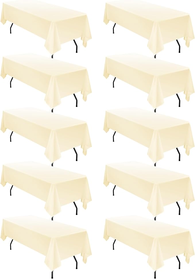 fani 10 Pack 60 x 102 Inch Tablecloth, Beige Tablecloth for 6 Feet Rectangle Tables, Stain and Wrinkle Resistant Washable Fabric Table Cloth for Wedding Party Dining Table Buffet Parties Camping