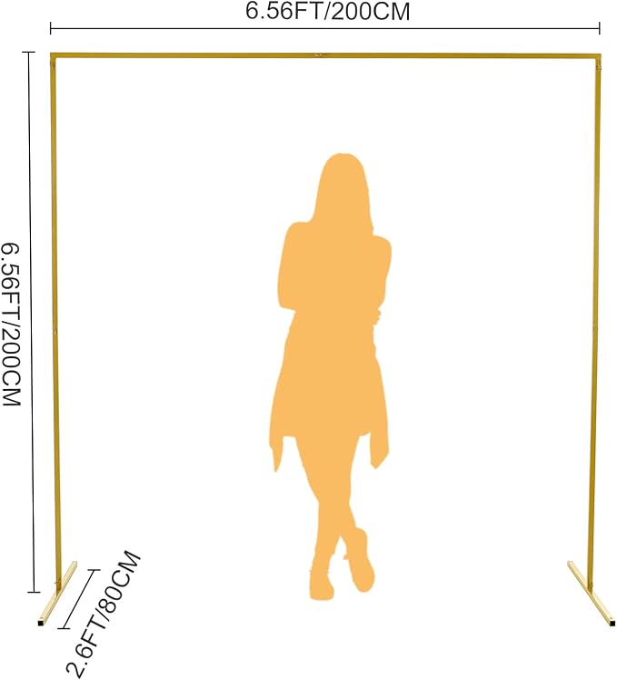GARFANS Wedding Arch Square 6.56FT x 6.56FT Metal Backdrop Stand with Support Feet Nails Gold Balloon Arch Stand Garden Arbor Frame for Wedding Birthday Party Baby Shower Background Ceremony Decor