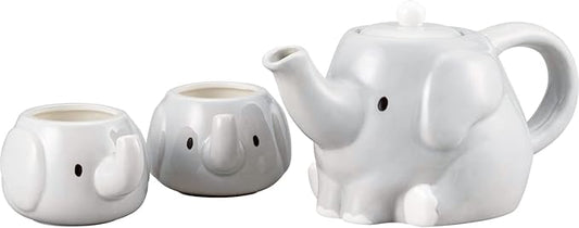 SAN3751 Cute Tableware, Pot, Cup, Tea Set, Approx. 20.3 fl oz (600 ml), Elephant Parent and Child