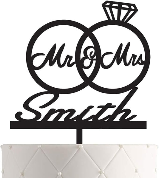 Personalized Mr. & Mrs. Wedding Cake Topper – Custom Bride & Groom Cake Decoration – Elegant Wedding Décor, Anniversary, Engagement Party (Design 1 (IND107), Black Acrylic)