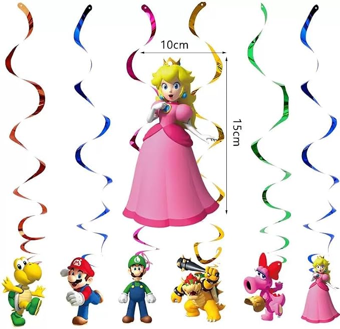 44 Pack Super Brothers Party Supplies Kit Set Include Banner ,Spiral flagpole,Cake Topper,cupcake toppers ,Balloons for Party Decorations (White-9)