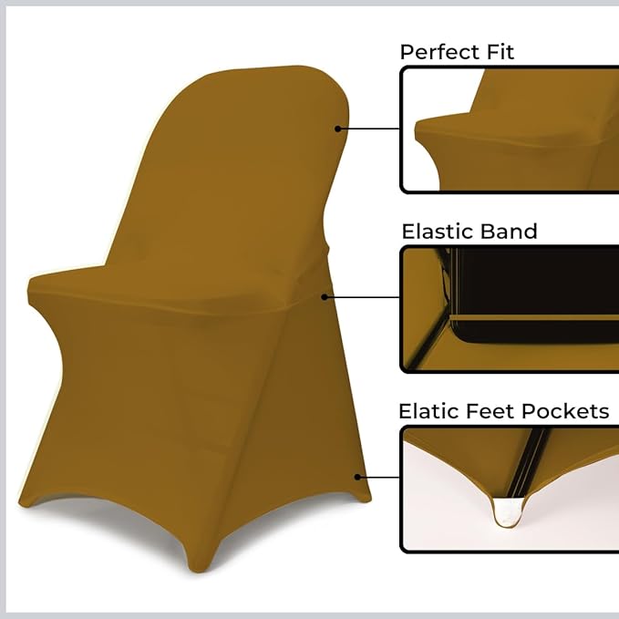 Babenest Spandex Folding Chair Covers - 30PCS Upgraded Universal Stretch Washable Fitted Chair Slipcovers Protector for Wedding, Holidays, Banquet, Party, Celebration (Gold)