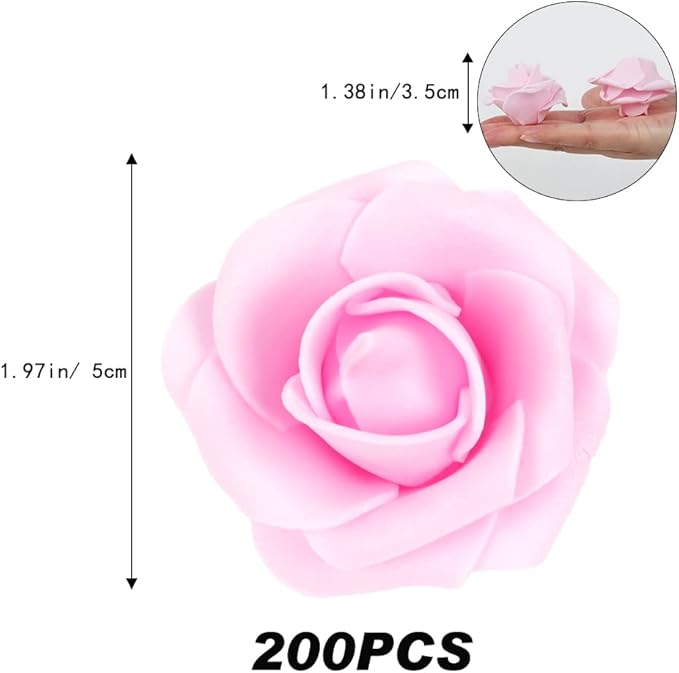 200Pcs Light Pink Artificial Rose Flower Heads,INSUNSIX 1.97in Foam Roses Stemless Flowers for DIY Crafts Weddings Bouquets Party Decoration(Light Pink)