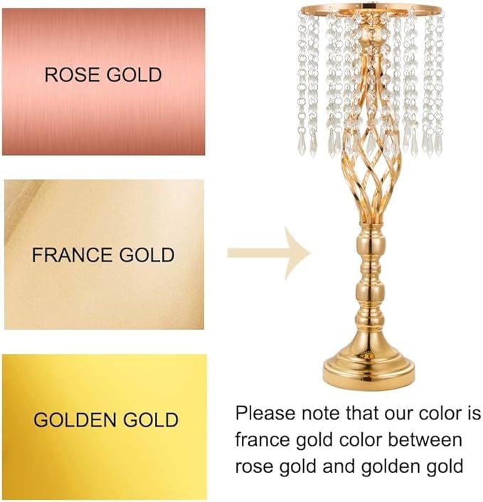 20 pcs 21.65 Inch Wedding Gold Flower Centerpieces Crystal Metal Flower Vase Wedding Centerpieces for Tables Decorations
