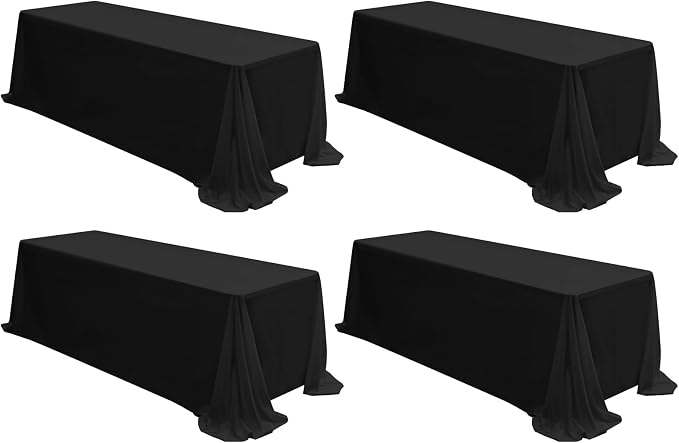 4 Pack Black Tablecloths for 8ft Rectangle Tables 90 x 156 Inch - Polyester Table Cover Stain and Wrinkle Resistant Washable Fabric Table Clothes for Wedding Party Banquet Reception Restaurant