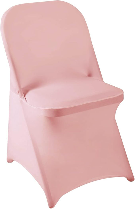 Howhic Folding Chair Covers for Party - 12pcs, Dusty Pink Universal Spandex Fitted Chair Covers for Wedding, Banquet, Conference