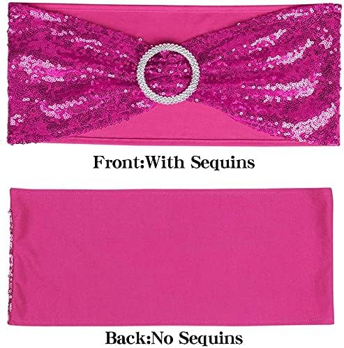 Sequin Chair Sashes Spandex, Pack of 20 Sequin Stretch with Buckle Chair Bands for Wedding Banquet Birthday Graduation Party Anniversary Prom Celebration Chair Decorations (Magenta, 20pcs)
