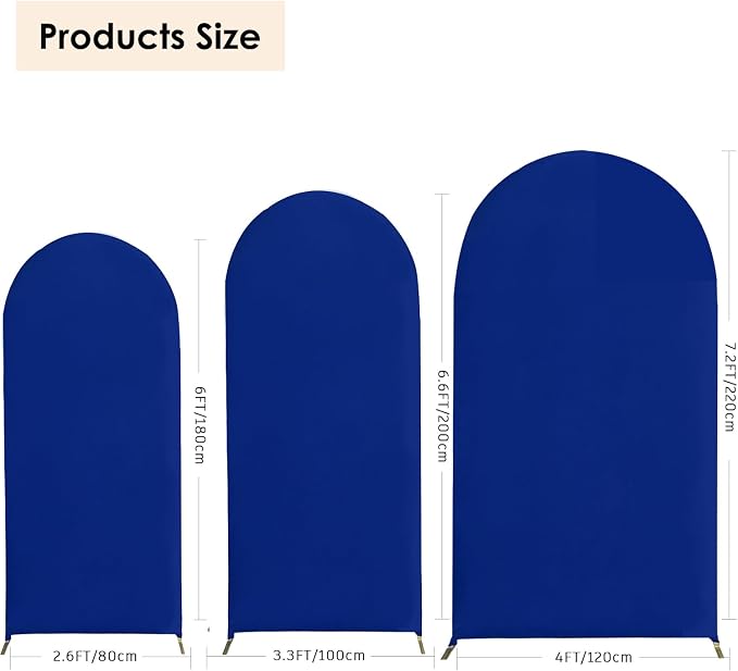 HAINARverS Set of 3 Wedding Arch Cover 6FT,6.6FT,7.2FT Spandex Fitted Stretchy Arch Stand Covers,2 Sided Round Top Chiara Backdrop Cover for Birthday Party Banquet Arch Decoration(Royal Blue)