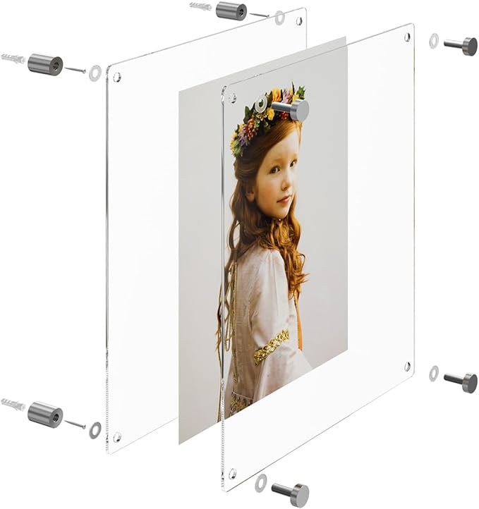 NIUBEE Clear Acrylic Wall Mount Floating Frameless Picture Frame Up to 16x20 Photo for Poster Photography Frames-Double Panel(Full Frame is 18.5x22.5 inch)