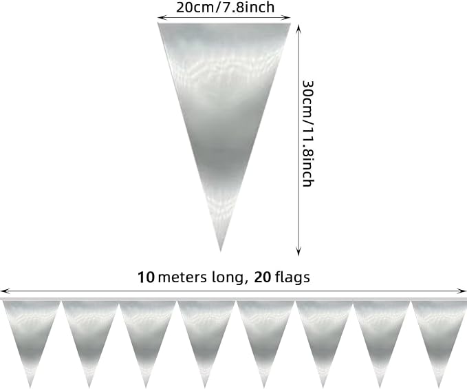 40M/130FT Silver Triangle Pennant Banner Flag Metallic Bunting Garland for Christmas Graduation Wedding Engagement Anniversary Bachelorette Birthday Bridal Shower Valentines Hen Party Supplies