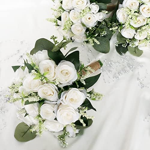 Bridesmaid Bouquets for Wedding 1 Pack - Pre-Made Artificial Ivory Bouquet Flower Girls Bridal Small Floral for Bride Party Ceremony Anniversary Decoration - 7inch