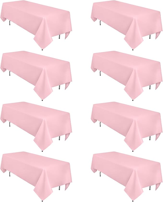 8 Pack Pink Tablecloth 60 x 102 Inch Rectangular for 6 Foot Rectangle Tables, Wrinkle Resistant Pink Table Cloth Washable Polyester Fabric for Holiday Buffet Wedding Party Banquet