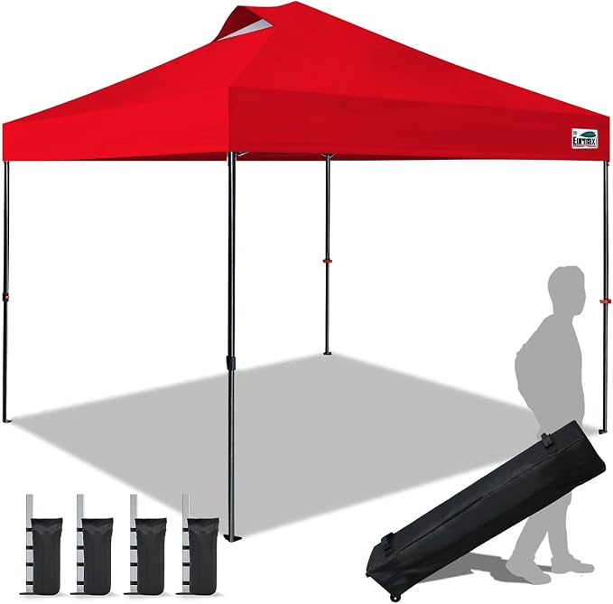 Eurmax USA NOMATTER ONE-Person Open&Close 10x10ft Pop Up Canopy Tent，Portable Shelter Canopy for Outdoor Events，Instant Canopies, Temporary Sunshade,Bonus 4 Sand Bags(Red)