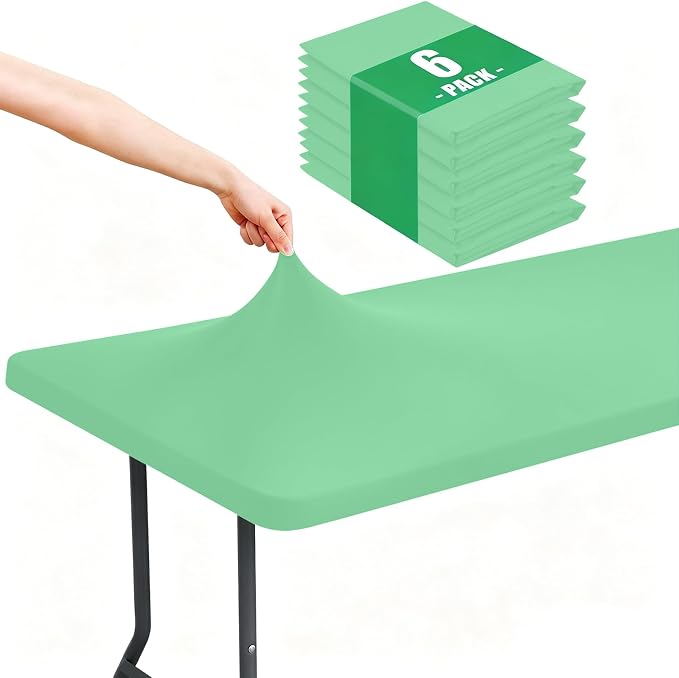 Moosfor Spandex 4 Foot Rectangle Table Cloth 6 Pack, Elastic Fitted Tablecloths for Picnic, Stretch Washable Patio Table Cover for Outdoor, Camping, Banquet and Parties (Bright Green, 30"x48")