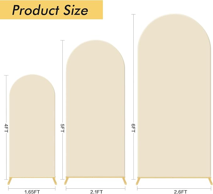 Gawicpy Wedding Arch Backdrop Stand Set Metal Arch Backdrop Stand with Wedding Arch Cover, Wedding Balloon Arch Backdrop Stand for Birthday, Baby Shower, Anniversary (Beige, 4FT+5FT+6FT)