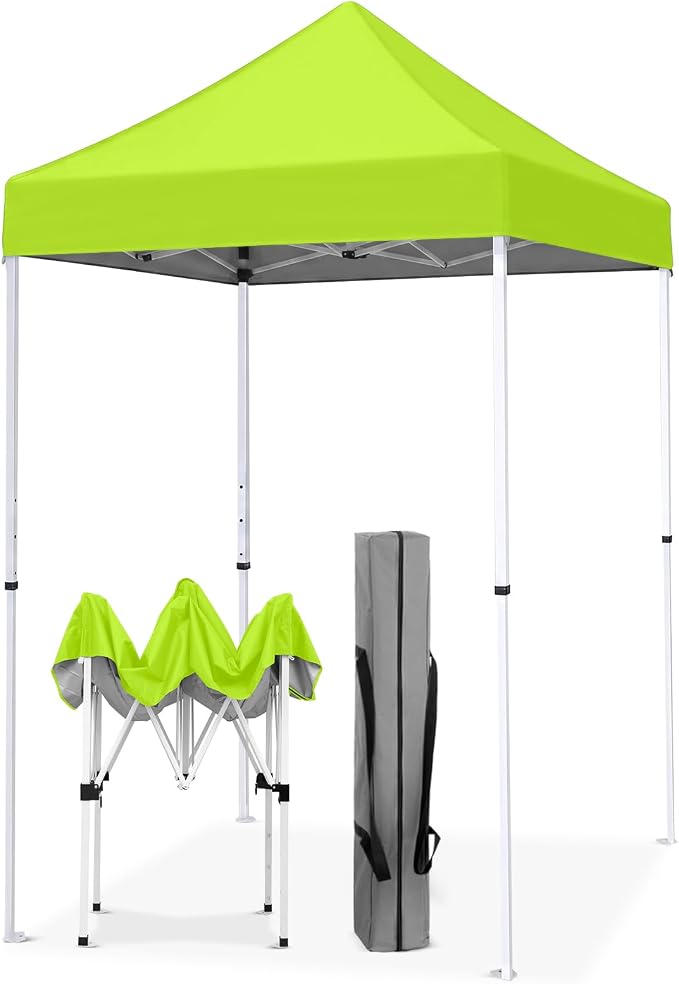 EAGLE PEAK 5x5 Pop Up Canopy Tent Instant Outdoor Canopy Easy Set-up Straight Leg Folding Shelter, Neon Green