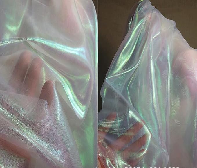 YYCRAFT Two Tone Sheer Organza Fabric by the Yard for Curtain Weddings Decor 2 Yards, Iridescent White