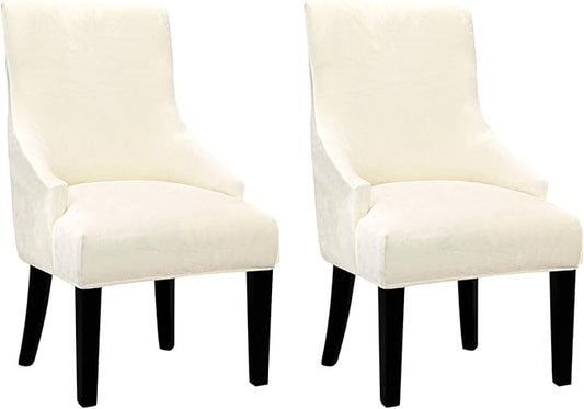 Velvet Wingback Dining Chair Cover Soft Stretch Accent Chair Cover Slipcover Thick Plush Wing Back Chairs Covers Furniture Protect Washable Chairs Protector Covers for Dining Room (Beige, 2)