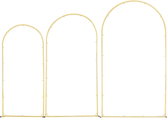 VEVOR Arch Backdrop Stand, Set of 3, 7.2/6.6/6 ft, Stable Structure, Easy Assembly, Gold Metal Arch Backdrop Stand for Wedding, Birthday Party, Graduation, Holiday Celebration, and Ceremony Decoration