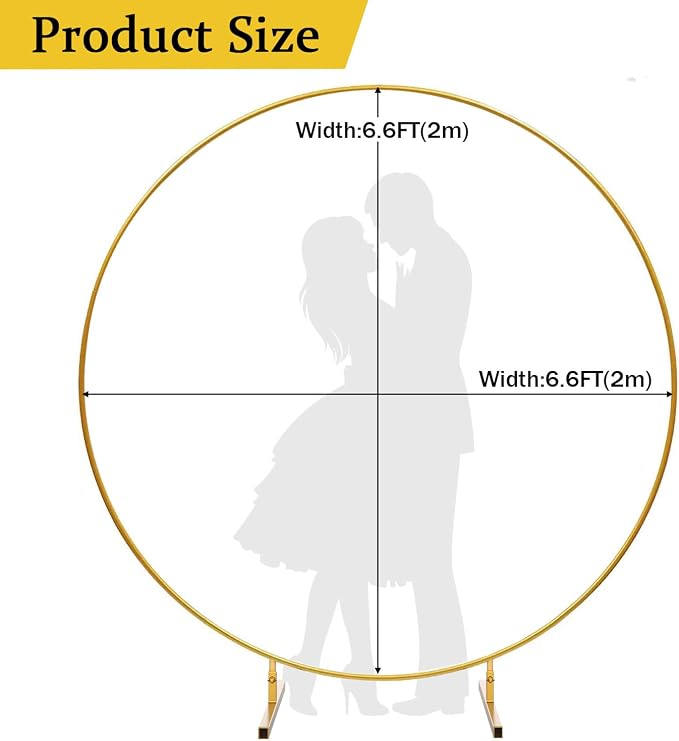 6.6 FT Round Arch Backdrop Stand, Gold Metal Circle Balloon Arch Stand Wedding Arch Frame for Ceremony Birthday Party Graduation Christmas Decoration