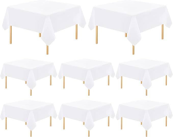 fani 8 Pack Square Tablecloth 52 x 52 Inch, White Tablecloth for Square Table, Stain and Wrinkle Resistant Washable Polyester Table Cloth, Decorative Fabric Table Cover for Wedding Buffet Parties