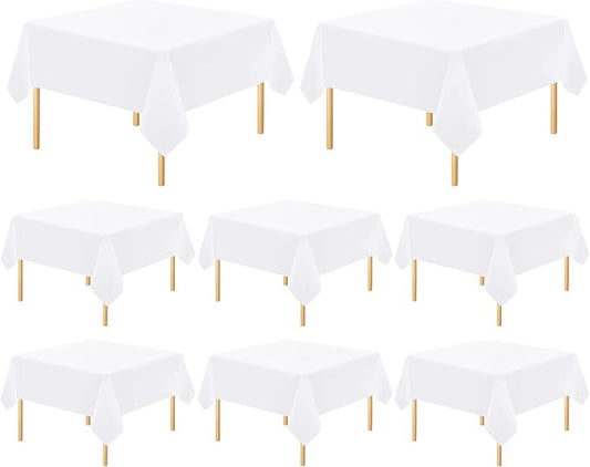 fani 8 Pack Square Tablecloth 52 x 52 Inch, White Tablecloth for Square Table, Stain and Wrinkle Resistant Washable Polyester Table Cloth, Decorative Fabric Table Cover for Wedding Buffet Parties