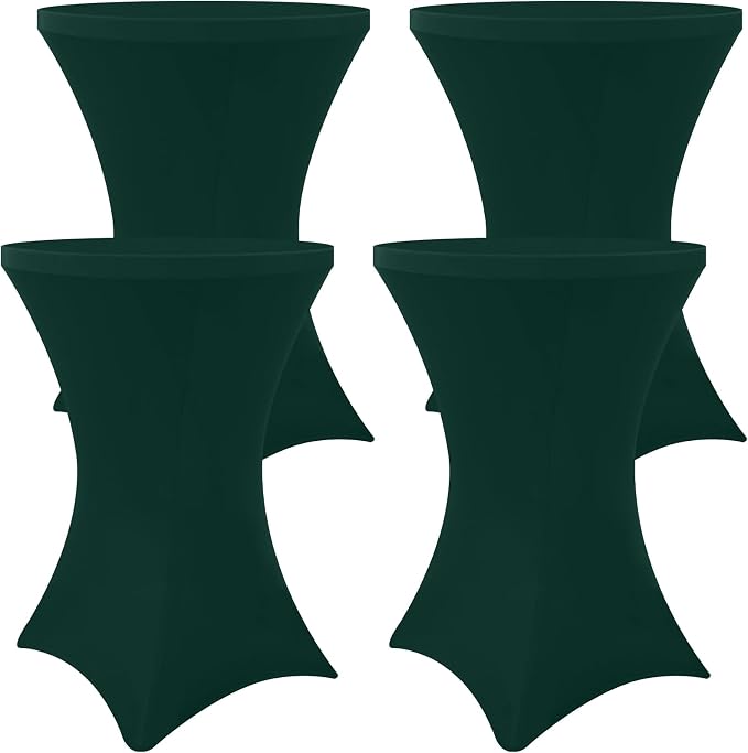 Moosfor Spandex Cocktail Table Covers 4 Pack, Elastic Fitted Stretch Table Cloth, Round High Top Tablecloths for Bar, Party, Pub, Wedding & Banquet (Hunter Green, 32x43 Inch)