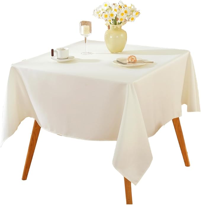 5 Pack Square Tablecloth 60 x 60 Inch Ivory Tablecloth, Polyester Fabric Washable Table Cloth for Home, Party, Wedding or Restaurant Use.