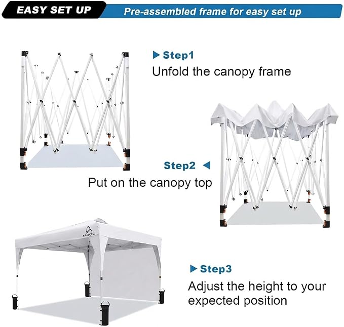 MAOO 10x10 Pop Up Canopy Tent with Sidewall, Easy Setup Instant Outdoor Canopy, 210D Silver Coated Waterproof UPF 50+ Sun Shade Shelter, Heavy Duty Steel Frame, Roller Bag,Khaki (White)