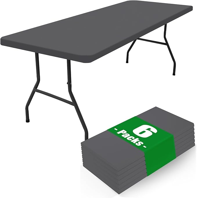 Moosfor Spandex 8 Foot Rectangle Table Cloth 6 Pack, Elastic Fitted Tablecloths for Picnic, Stretch Washable Patio Table Cover for Outdoor, Camping, Banquet and Parties (Dark Grey, 30"x96")