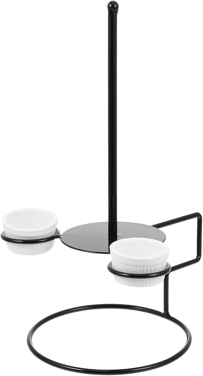 Luxshiny Stainless Steel Donut Stand with Sauce Bowl Metal Display Rack for Party Dessert Table Onion Ring Holder Kids Holiday Festival Snack Organizer 13.77X8.26X7.08 Inches