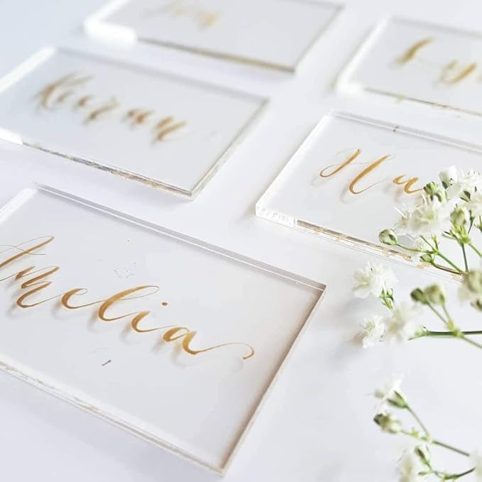 50 Pcs Clear Acrylic Place Cards for Weddings, Rectangle Acrylic Blanks DIY Handwritten Calligraphy Escort Cards Seating Names and Wedding Table Decor, 3 1/2 x 2 inch