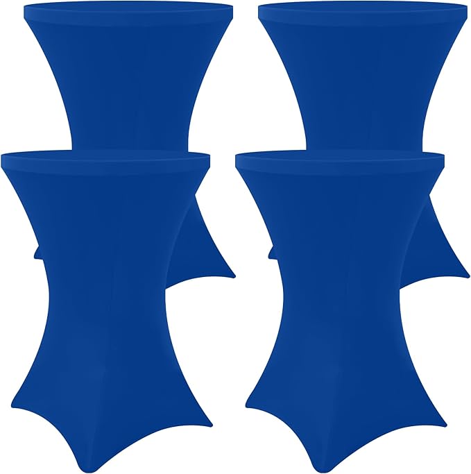 Moosfor Spandex Cocktail Table Covers 4 Pack, Elastic Fitted Stretch Table Cloth, Round High Top Tablecloths for Bar, Party, Pub, Wedding & Banquet (Blue, 32x43 Inch)