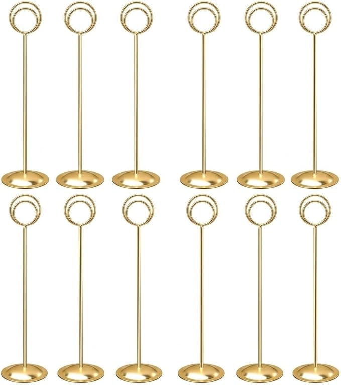 HOHIYA 12 Pack 12" Gold Table Number Holders for Weddings & Events | Elegant gold stands display table numbers, menus, photos and seating cards for weddings, banquets and formal events