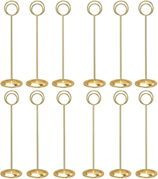 HOHIYA 12 Pack 12" Gold Table Number Holders for Weddings & Events | Elegant gold stands display table numbers, menus, photos and seating cards for weddings, banquets and formal events