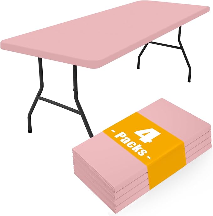 Smiry 4 Pack Rectangle Picnic Table Cloth, Waterproof Elastic Fitted Tablecloths, Washable Polyester Rectangular Patio Table Cover for Camping, Indoor and Outdoor (Baby Pink, 30"x72")
