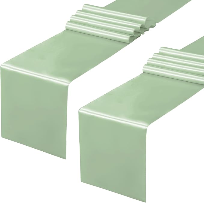 Horbaunal 2 Pack Sage Green Satin Table Runner 12 x 108 Inch, Smooth Table Runners for Wedding Banquets Birthday Party